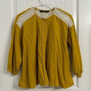 Zara Corduroy & Lace Top in Mustard Yellow